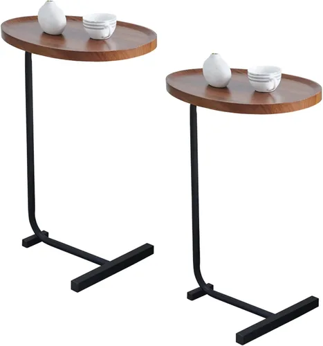 2PCS C Shaped Side Table Sofa Table, Small End Tables for Living Room,Modern Night Stand for Bedroom (Brown)