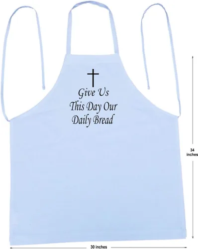 Miniatura 3 de CoolAprons Delantal cristiano Give Us This Day Our Daily Bread, delantales de cocina blancos, lazos extra largos