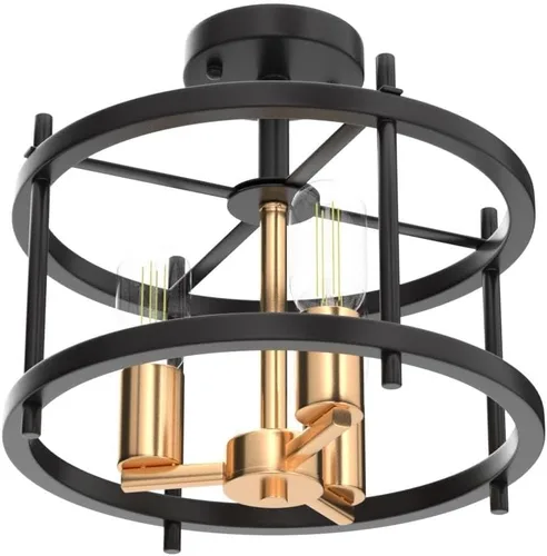 Miniatura 4 de AGV LIGHTING Lámpara de techo semiempotrada, 3 luces, montaje en techo, acabado negro y dorado Negro y dorado 001