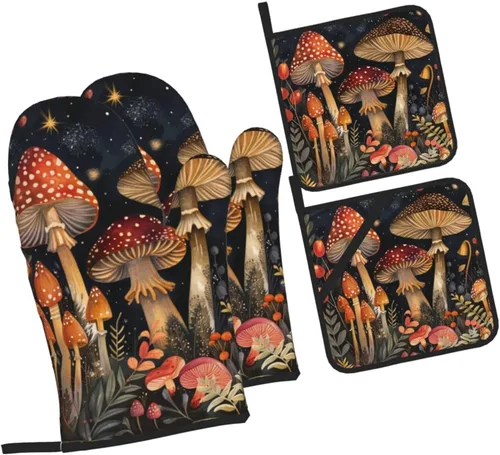 Miniatura 11 de Manoplas de horno y soportes para ollas, arte de mármol blanco y dorado, juego de 4 guantes de cocina resistentes al calor, antideslizantes