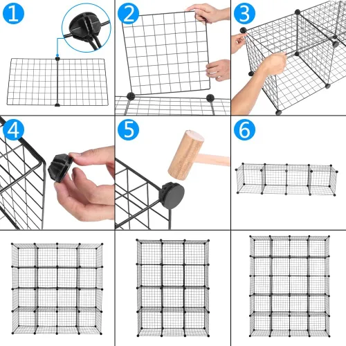 Miniatura 7 de Estante de almacenamiento de rejilla de metal, estante de almacenamiento apilable de rejilla de metal, tamaño de rejilla modular de 14 x 14