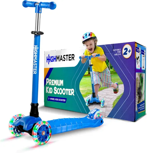 HighMaster - Patinete para niños – Patinete de 3 ruedas para niños y niños pequeños – Manillar ajustable con luces LED en las ruedas – Diversión en
