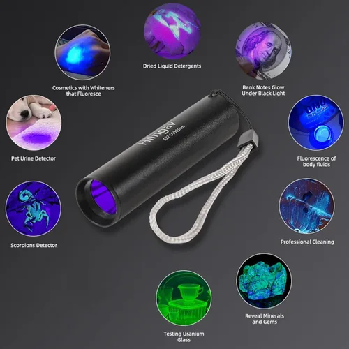 Miniatura 4 de 4 Pack de linternas recargables de luz negra pequeña UV, luz negra mini 395 NM 365 NM, linternas de luz negra USB C de carga, linterna de mano LED