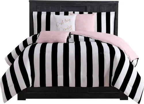Miniatura 18 de Juego de edredón reversible de cuadros de Juicy Couture, juego de 5 piezas tamaño individual/individual XL, negro/rosa intenso