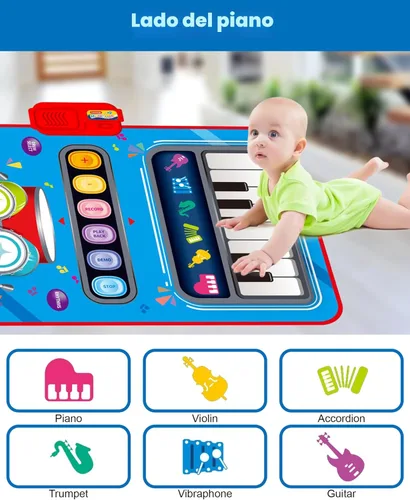 Miniatura 2 de Juguetes para niños de 1 año, tapete musical para bebé con piano y tambor, volumen ajustable, juguetes para niños de 12 a 18 meses, regalos