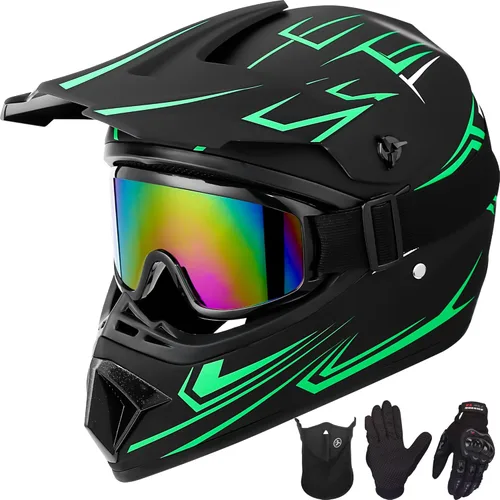 Yesmotor - Casco de motocross para niños y jóvenes, casco de motocicleta para bicicleta de tierra, bicicleta de montaña todoterreno, BMX, MX, Verde