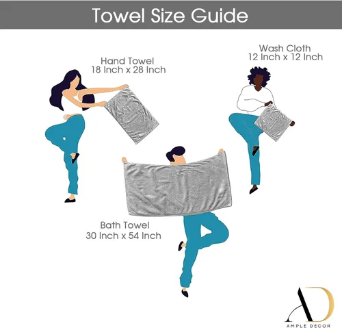 Miniatura 5 de Ample Decor Juego de 12 toallas de baño de 600 GSM, 100% algodón, 4 toallas de baño, 4 toallas de mano, 4 paños de lavado, absorbentes y suaves