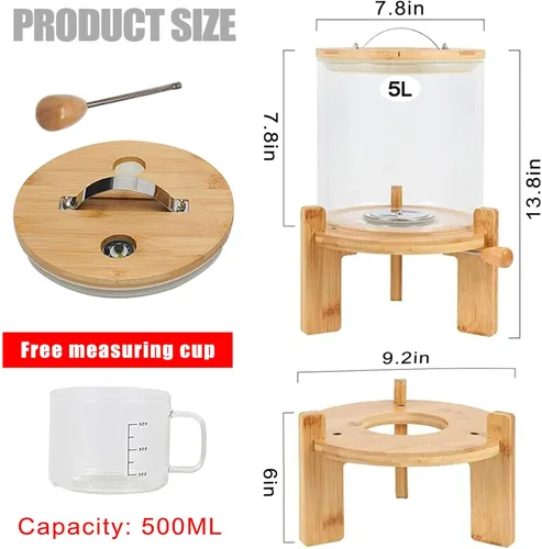 Miniatura 7 de Dispensador de arroz de 5 L, cubo de vidrio dispensador de granos, dispensador de cereales para cocina y organización de despensa, recipiente grande