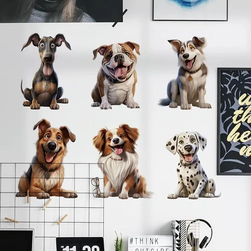 Miniatura 2 de Calcomanías de pared con diseño de seis razas de cachorros, calcomanías de pared de perros de dálmata, Husky Border Collie, Bulldog Francés
