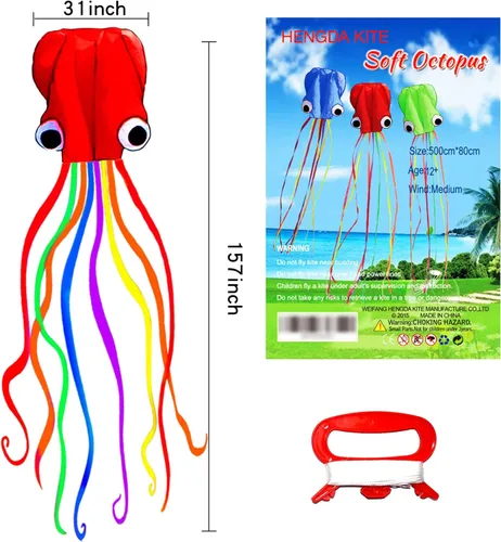 Miniatura 2 de Hengda Kite Soft Octopus Kite Series, Beautiful Kite with Long Colorful Tail for Kids and Adults, Easy to Fly Beach Kites, Excellent Outdoor