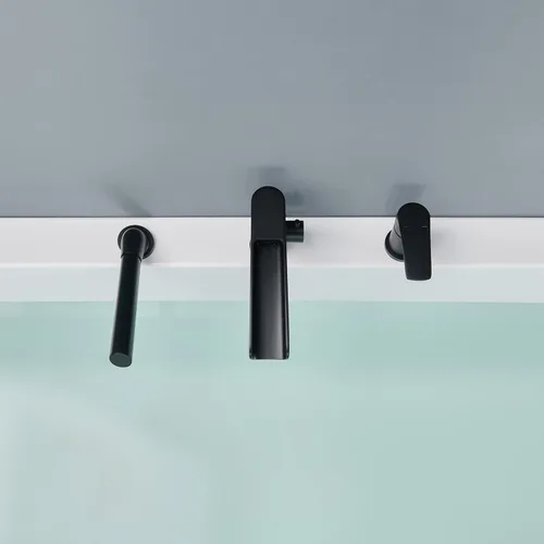Miniatura 9 de Wowkk Grifo de Bañera Cascada de Bañera Romana Negro Montaje en Cubierta Grifos de Bañera de Latón Relleno de Bañera Grifos de Baño con Ducha de Mano