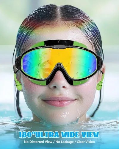 Miniatura 7 de Aegend Nuevo paquete de 2 gafas de natación de visión amplia para niños, gafas antivaho/anti-UV sin fugas con tapones para los oídos para niños de 3