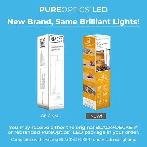 Miniatura 2 de BLACK+DECKER PureOptics LED - Iluminación recargable para debajo del gabinete, sensor de movimiento de encendido/apagado, LED blanco cálido