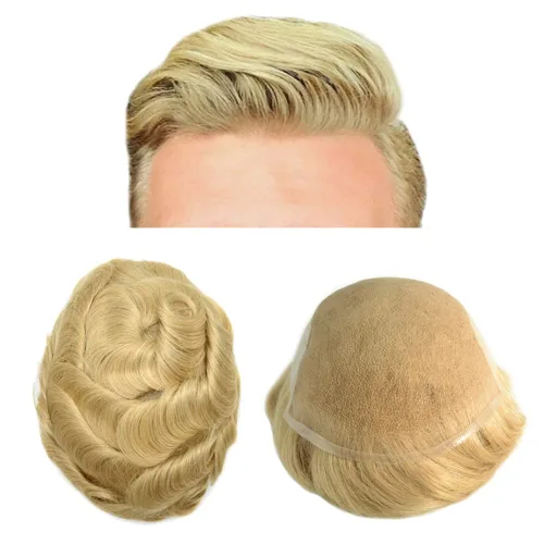 Miniatura 56 de Pieza de pelo Toupee para hombres Sistema de cabello real Sistema de encaje francés para hombre Toupee Sistema de reemplazo de pelo Protesis Capilar