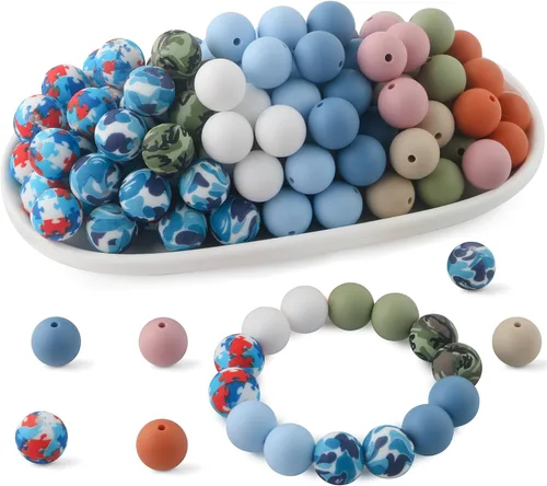 Miniatura 13 de 70 cuentas de silicona impresas para hacer llaveros, cuentas redondas de silicona de 0.59 pulgadas para hacer bolígrafos, collares y pulseras