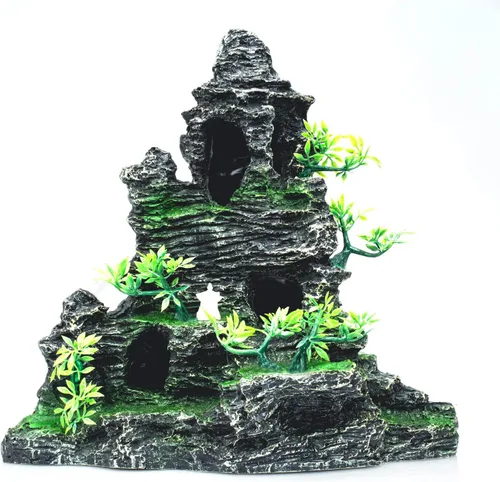 Miniatura 8 de Adornos Grandes para Acuario - Adorno de Acuario con Vista a la Montaña, Casa en el Árbol, Cueva, Puente, Resina, 10.24x9.45x5.12 pulgadas, C