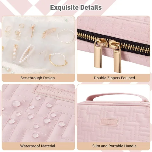 Miniatura 5 de Allinbag Bolsa organizadora de joyas de viaje con 5 páginas grandes transparentes y 10 rejillas, organizador de collares de viaje transparente