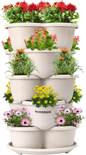 Miniatura 10 de VIVOSUN - Jardinera vertical apilable de 5 niveles para fresas, flores, hierbas y verduras, color marrón