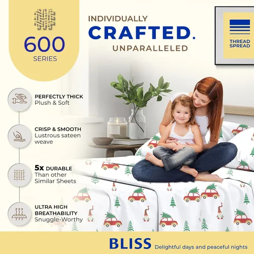 Miniatura 2 de THREAD SPREAD Sábanas estampadas 100% algodón egipcio, tamaño California King, juego de sábanas de 4 piezas de 600 hilos de algodón impreso