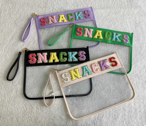 Miniatura 5 de TopTTanBo Bolsa transparente de chenilla con letras, multiusos, transparente, impermeable, para aperitivos, maquillaje, con correa para la muñeca