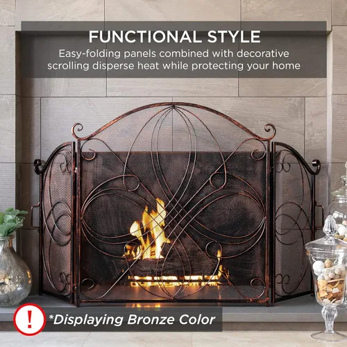 Miniatura 6 de Best Choice Products - Pantalla de chimenea de 3 paneles de 55x33 pulgadas de hierro forjado macizo transparente, protector de seguridad contra