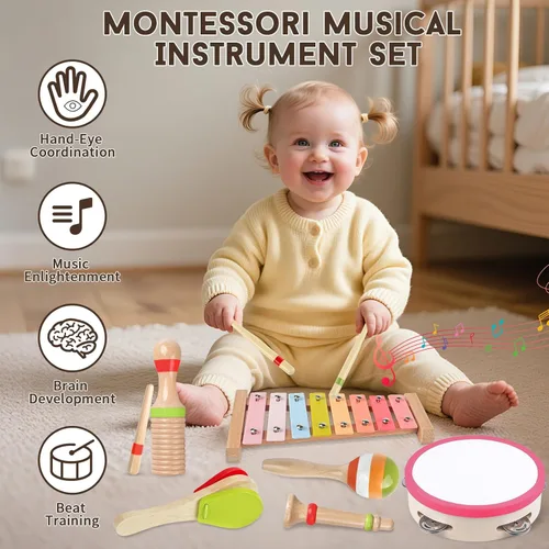 Miniatura 5 de Instrumentos musicales para bebés para niñas, juguetes Montessori de madera para niños pequeños de 1 a 3 años, juego de instrumentos de percusión