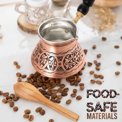 Miniatura 3 de Cafetera turca griega árabe de cobre de 12 onzas con mango de madera (4 tazas), Cezve, Ibrik, cafetera griega Briki, cafetera turca martillada