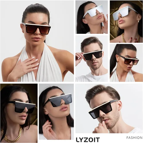 Miniatura 5 de LYZOIT Lentes de sol cuadrados de gran tamaño para mujeres y hombres, parte superior plana grande, protección UV, sombras sin montura