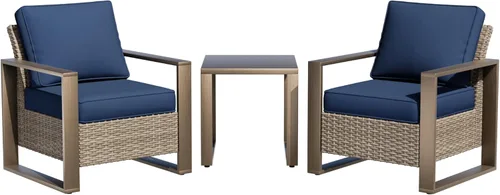 Miniatura 26 de Sofá de Mimbre Metálico para Patio de 75", Sofá Sillón de Ratán para Exteriores de 3 Asientos para Todo Tipo de Clima con Cojines Premium y Beige