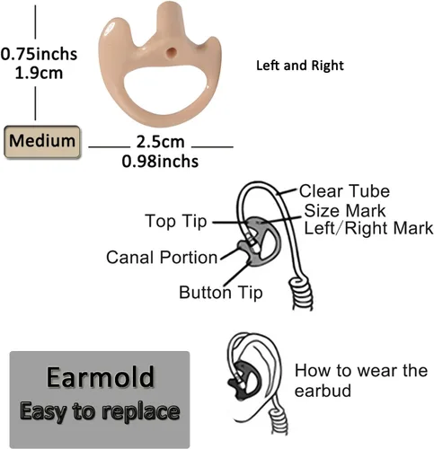Miniatura 2 de HYS Auriculares abiertos flexibles, punta de oreja mediana para tubo de bobina acústica transparente, kit de audio para auriculares, 3 pares