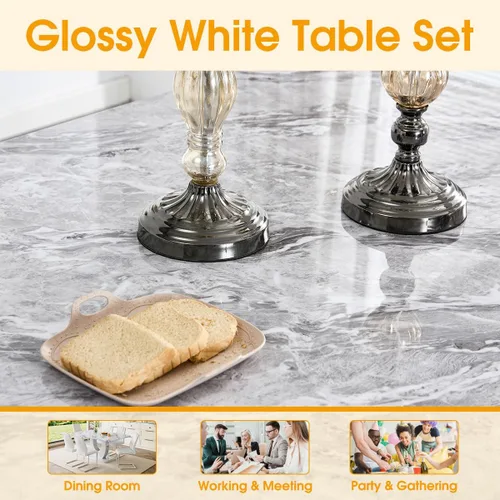 Miniatura 4 de Moderno juego de mesa de cocina y comedor, juego de 6 mesas y sillas con parte superior de mármol sintético, juego de mesa de cocina rectangular