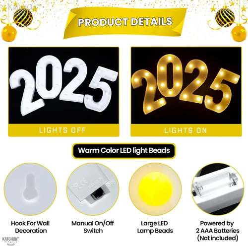 Miniatura 3 de KatchOn, Números con luz LED 2025-8.2 pulgadas, letrero iluminado 2025 Letrero luminoso de número 2025 para decoraciones de feliz graduación 2025