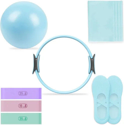 Miniatura 9 de Kit esencial de pilates – Juego de equipo de pilates para el hogar – con anillo de pilates tonificante y bandas de resistencia largas y bandas