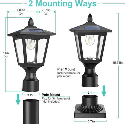 Miniatura 6 de Luces Solares para Postes, Lámpara Solar de Poste de 6000K de Anochecer a Amanecer con Base de Montaje para Poste, Luces Solares para Postes