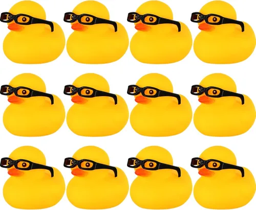 Miniatura 8 de Chivao 12 piezas de patitos de goma con 13 gafas de sol/gorras/sombreros pequeños mini patitos de goma de carnaval crucero cumpleaños juguetes