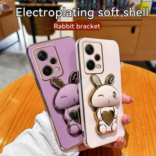 Miniatura 2 de Funda de silicona compatible con Redmi Note 12 Pro + con bonito soporte de conejo de dibujos animados para Redmi Note 12 Pro + delgado TPU