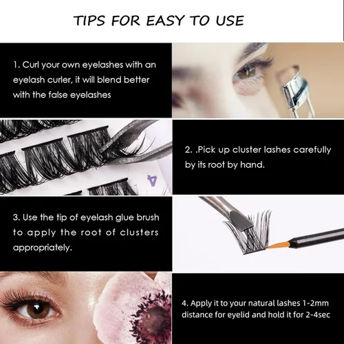 Miniatura 6 de Extensiones de pestañas en racimo 72, pestañas postizas, extensiones de pestañas reutilizables, para colocar uno mismo, aspecto natural, mezcla