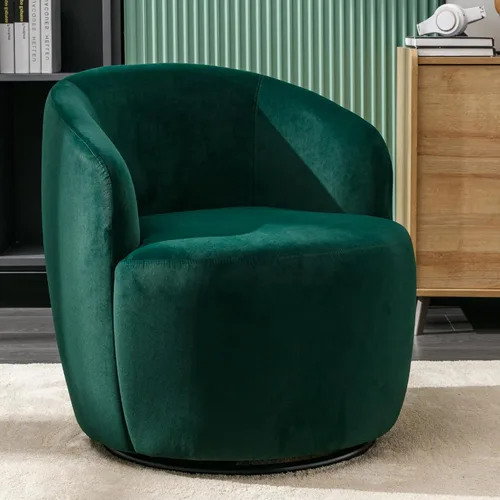 Miniatura 32 de FOXHUNTER Silla giratoria de barril, sillón individual pequeño de 360°, cómodo sofá redondo, sillas de botón acolchadas, modernas sillas de acento