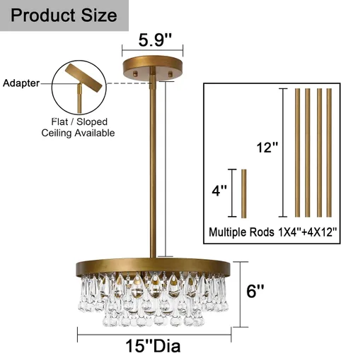 Miniatura 6 de SEOL - Lámparas de techo antiguas de oro con cristal, redondas, grandes, colgantes, lámpara de techo para comedor, recámara, sala de estar, 3 luces