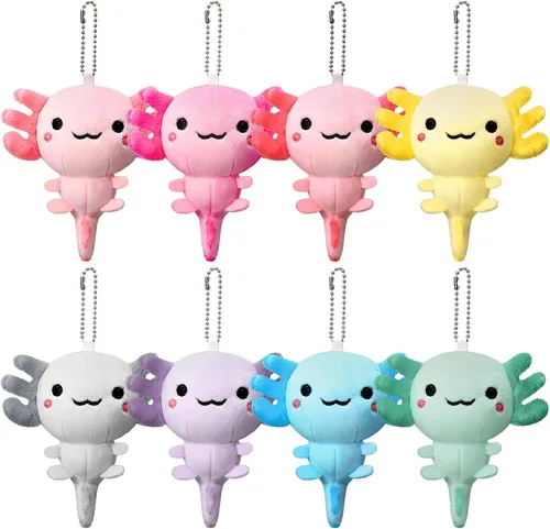 Poen 8 piezas de llavero de ajolote de peluche de 4 pulgadas para niños, premios de fin de año escolar, videojuegos, recuerdo de fiesta, jardín de