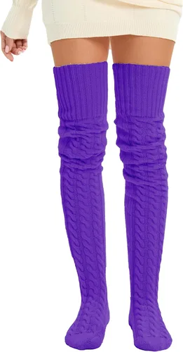 Miniatura 10 de SherryDC Calcetines hasta el muslo de punto trenzado para mujer, calentadores de piernas, extra largos por encima de la rodilla, medias altas