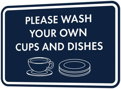 Miniatura 13 de Letrero clásico enmarcado con texto en inglés «Please Wash Your Own Cups and Dishes» (oro cepillado), pequeño