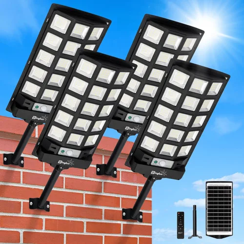 Paquete de 4 luces solares de calle para exteriores, 60000LM luces solares para exteriores con soporte de luz de metal de 9.3 pulgadas, luz de