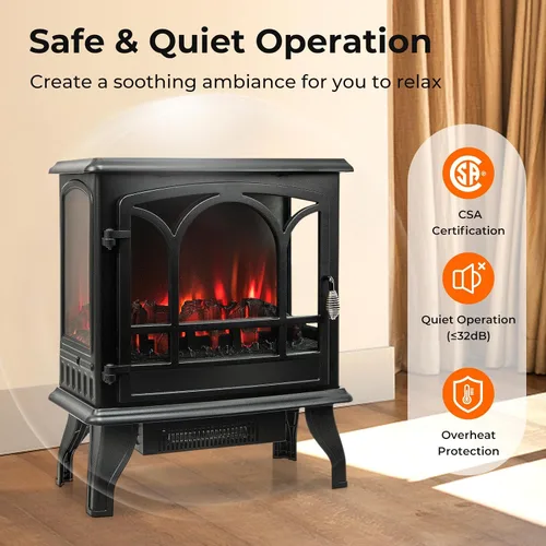 Miniatura 6 de GOFLAME Estufa eléctrica de chimenea de 23 pulgadas, calentador de chimenea independiente con efecto de llama regulable de 3 niveles y temporizador