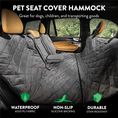 Miniatura 3 de Plush Paws Products Funda de asiento trasero convertible de terciopelo Costuras duraderas de diamante Funda de asiento trasero lavable e Gris