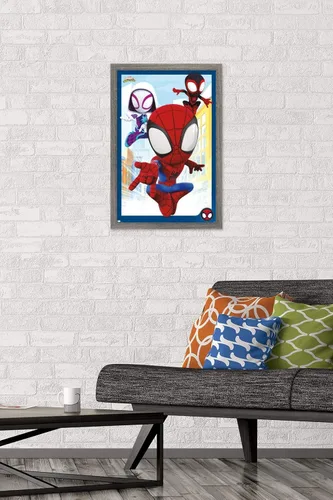 Miniatura 2 de Marvel Spidey and His Amazing Friends - Póster de pared grupal, 22.4 pulgadas de largo x 14.7 pulgadas de ancho, versión enmarcada de madera
