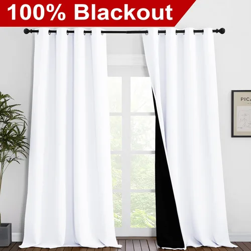 Miniatura 2 de NICETOWN Cortinas opacas con bloqueo de frío para ventanas, cortinas opacas con forro negro súper resistentes para dormitorio, tratamiento de Blanco