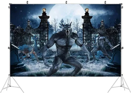 Miniatura 2 de Telón de fondo de fotografía de hombre lobo, noche de Halloween, fondo de cementerio aterrador, decoración de póster de baño de bebé, decoración