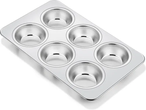 Miniatura 13 de Homikit Paquete de 2 Moldes para Muffins, Molde de Acero Inoxidable para Hornear Cupcakes con 6 Cavidades de Tamaño Regular, Bandeja de Metal