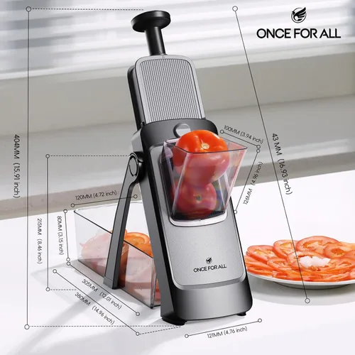 Miniatura 7 de ONCE FOR ALL Safe Mandoline Slicer Pro, 4ª generación, cortador de verduras de grosor ajustable para cocina, picadora de alimentos con contenedor